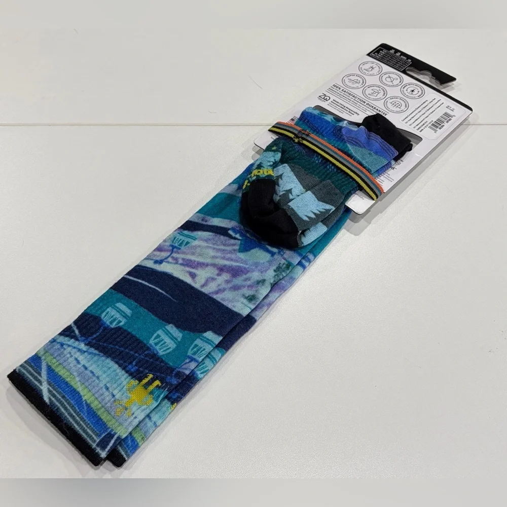 SmartWool Women's Small Ski Zero Cushion Town Print Socks Merino Wool NWT Blue